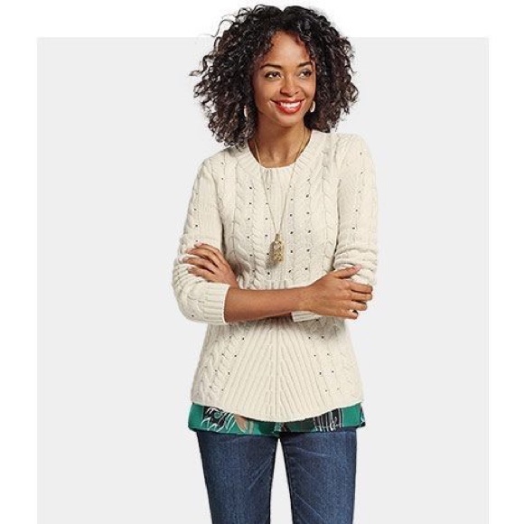 Cabi Lace Up Cable Knit Sweater Size Xs 
